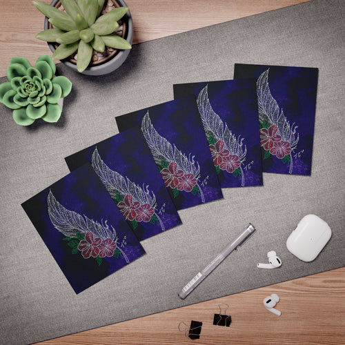 Hand Painted Acrylic Floral Feather Print Greeting Cards — (5 Pack)