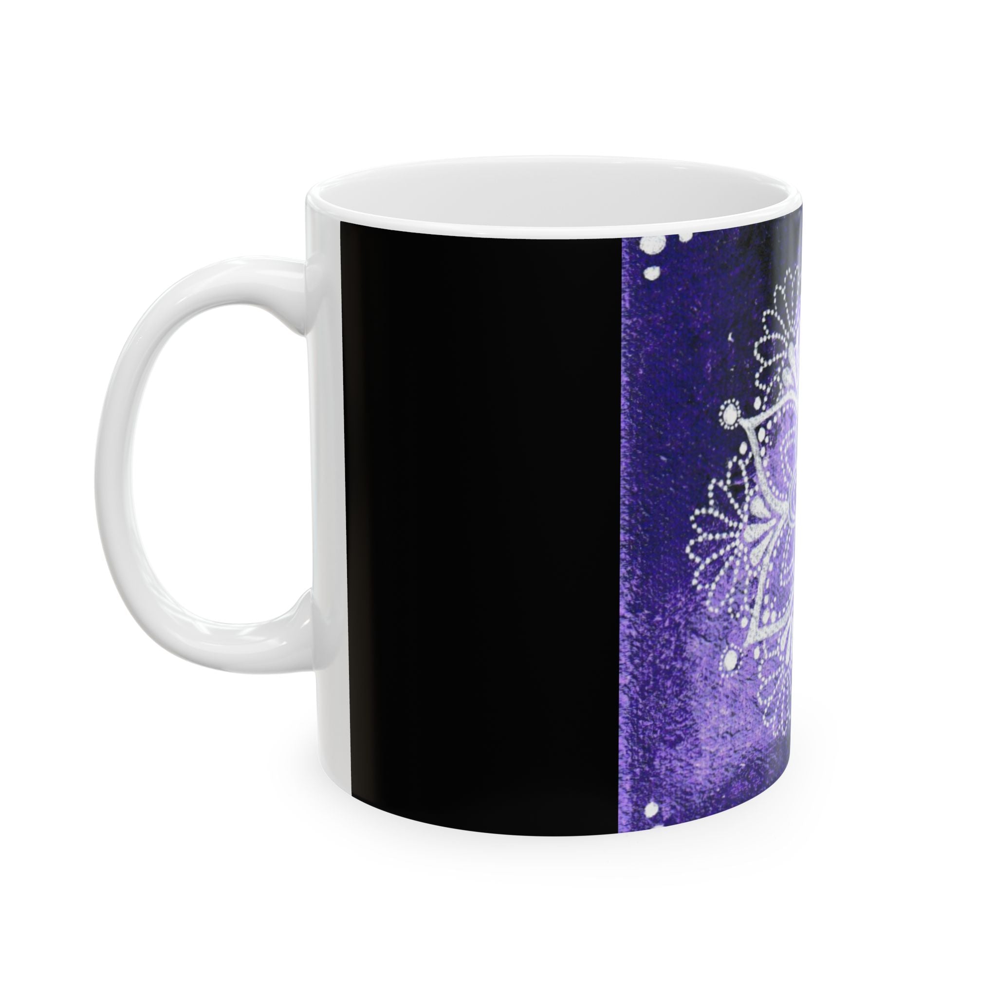Hand Painted Purple Mandala Print Travel Mug- White(11oz & 15oz)
