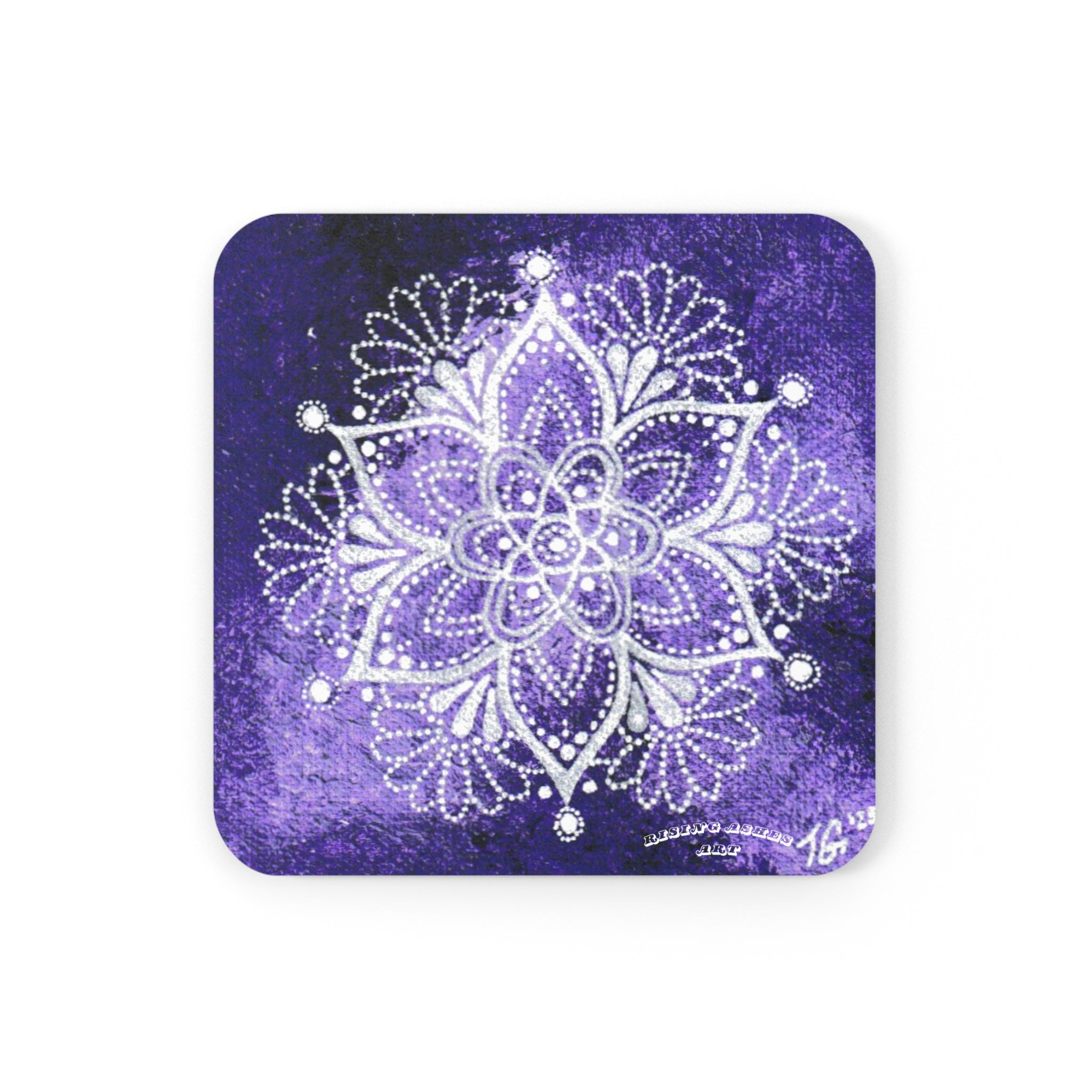 Hand Painted Acrylic Purple Mandala Print Cork Coaster
