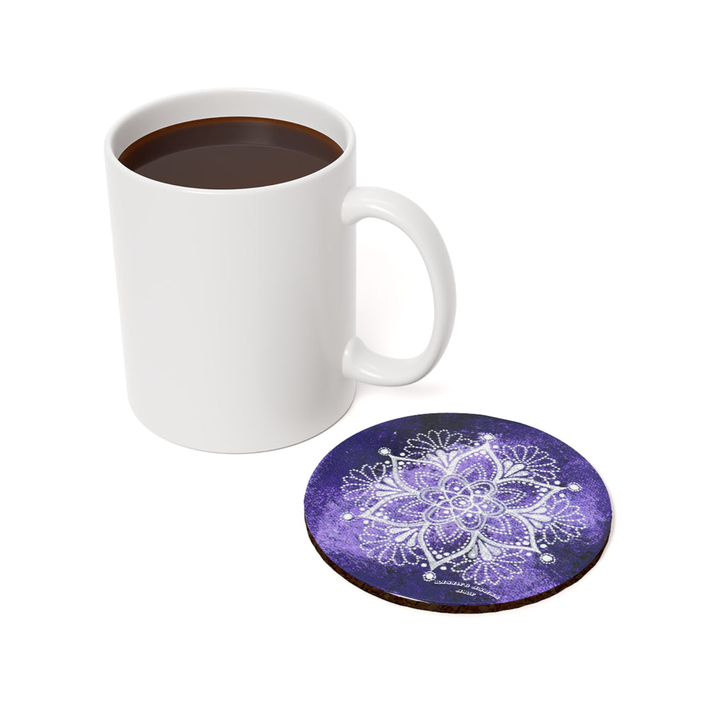 Hand Painted Acrylic Purple Mandala Print Cork Coaster