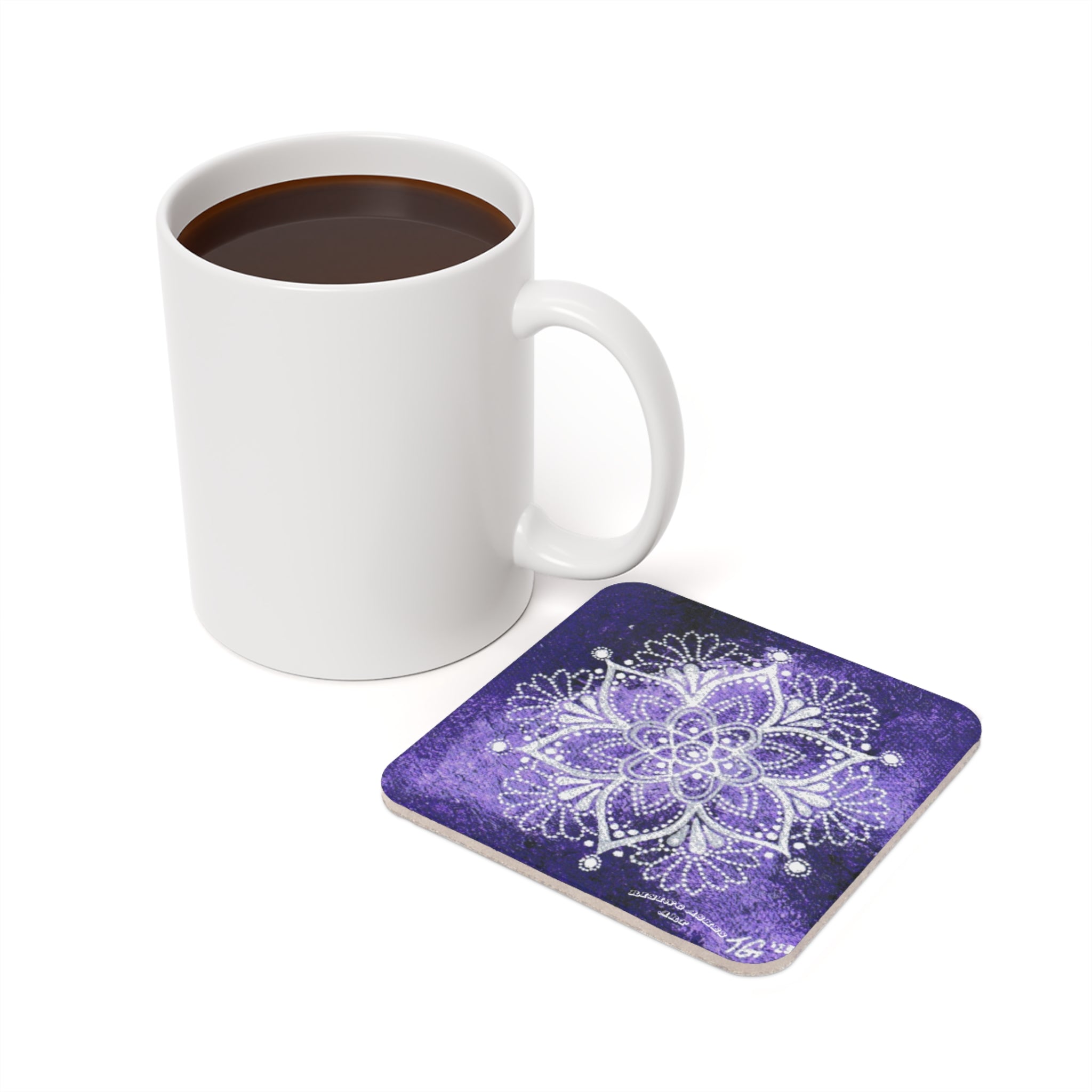 Hand Painted Acrylic Purple Mandala Print Cork Coaster