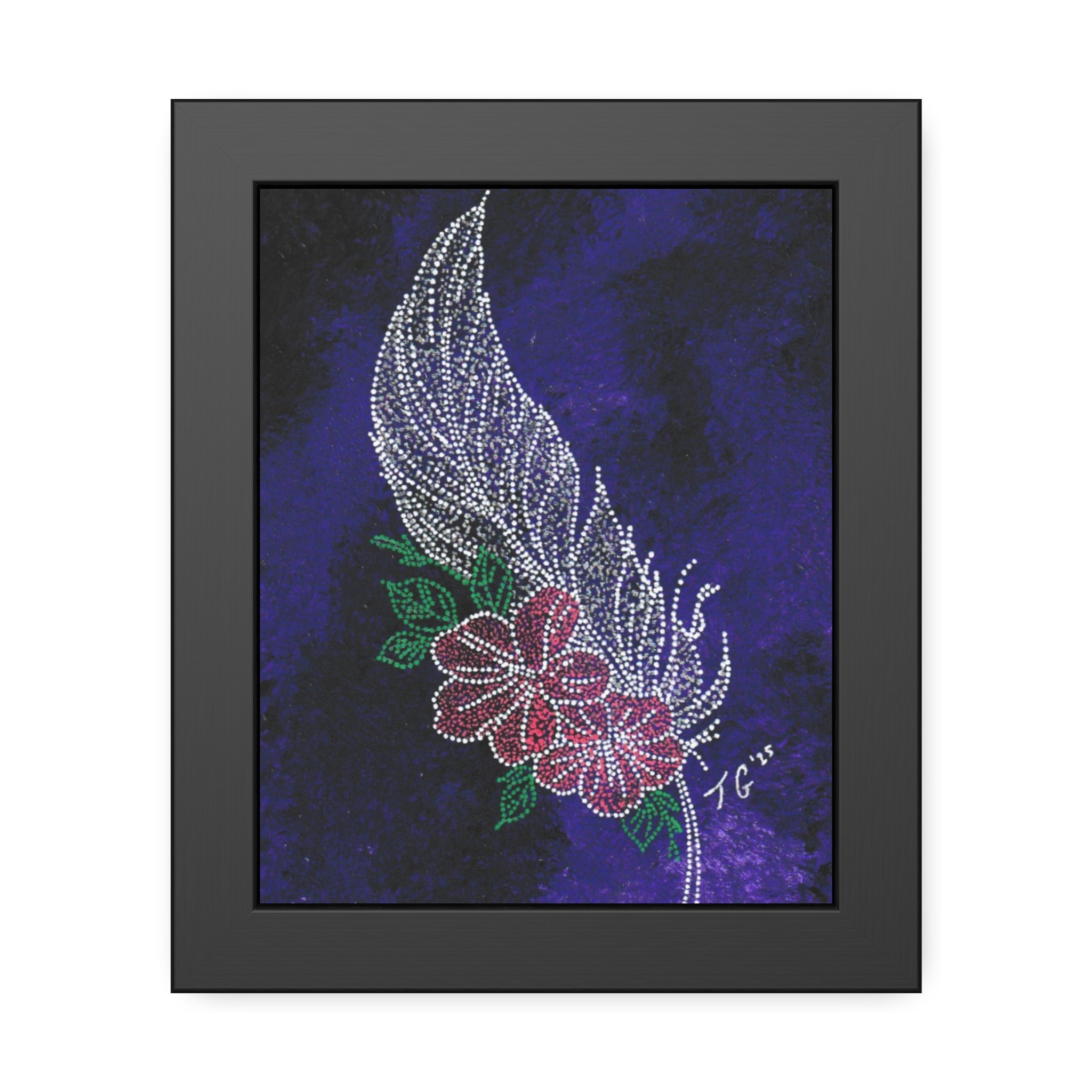 Hand Painted Acrylic Floral Feather Print
