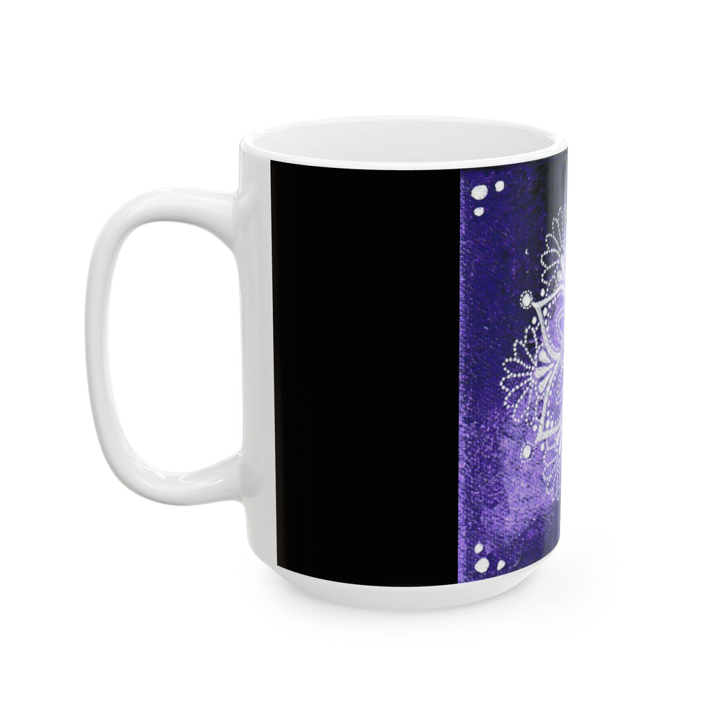 Hand Painted Purple Mandala Print Travel Mug- White(11oz & 15oz)