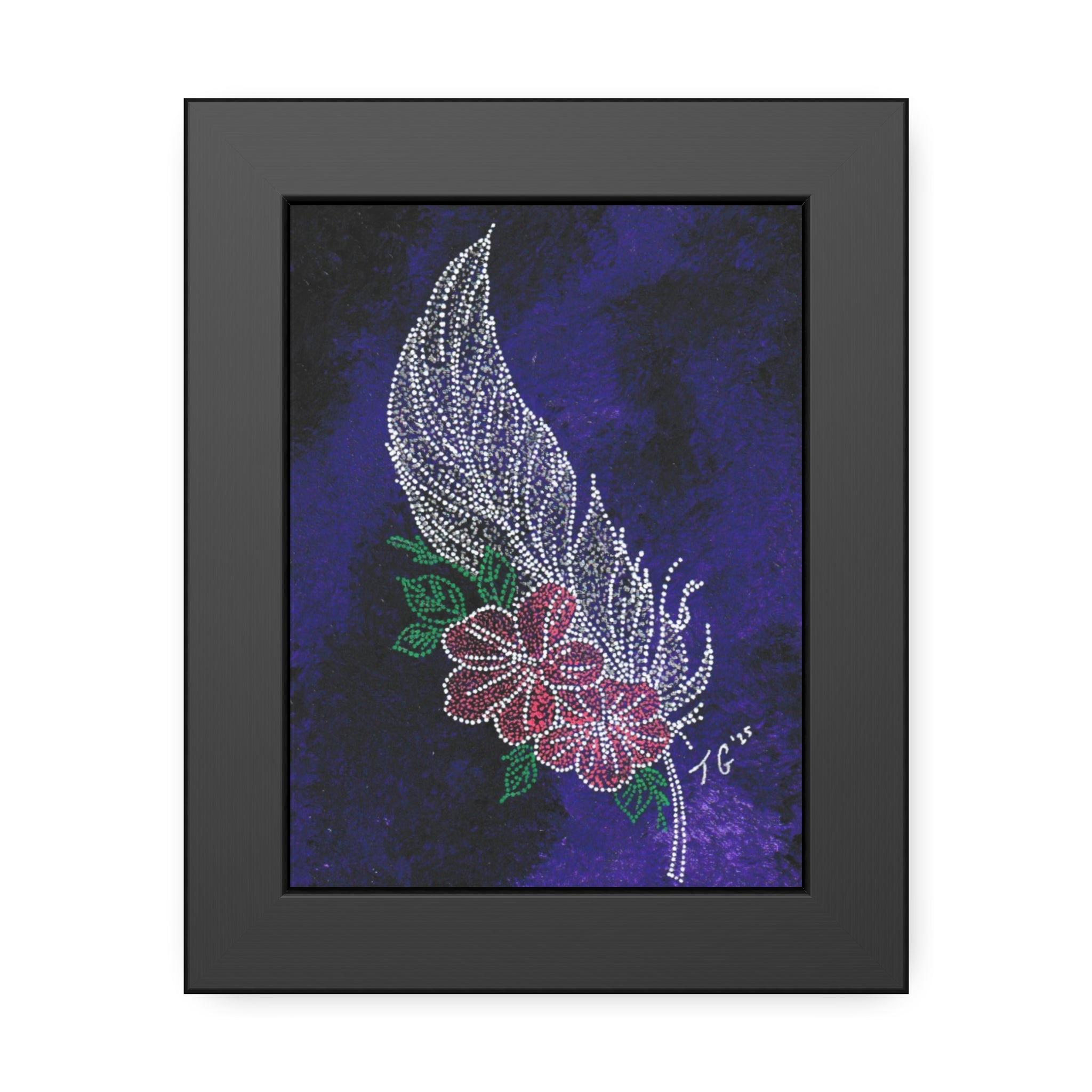 Hand Painted Acrylic Floral Feather Print