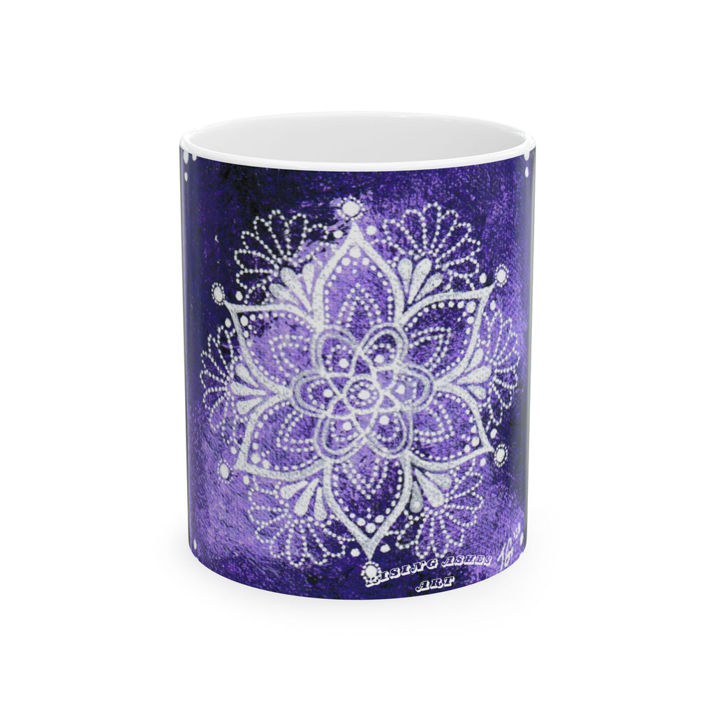 Hand Painted Purple Mandala Print Travel Mug- White(11oz & 15oz)
