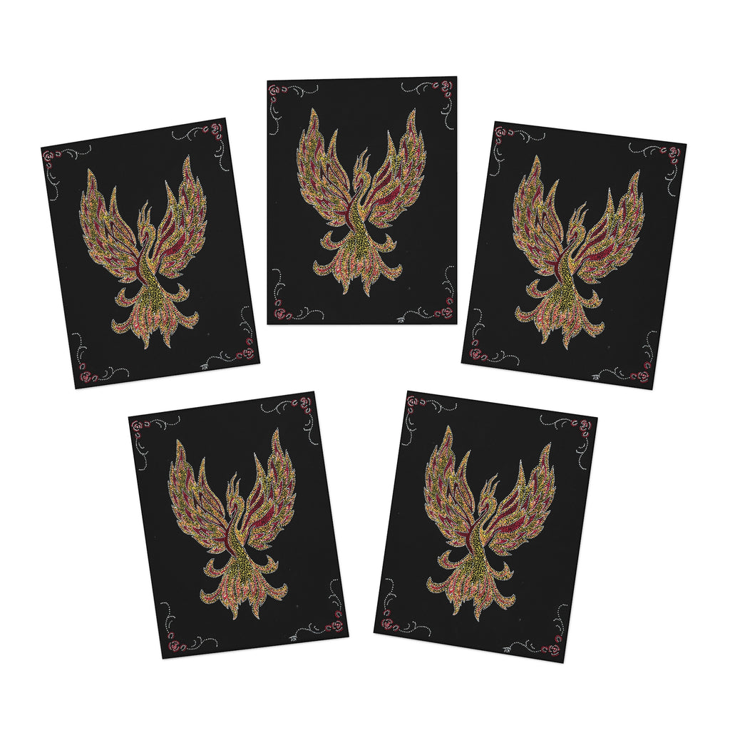 Hand Painted Acrylic Phoenix Print Greeting Cards — (5 Pack)