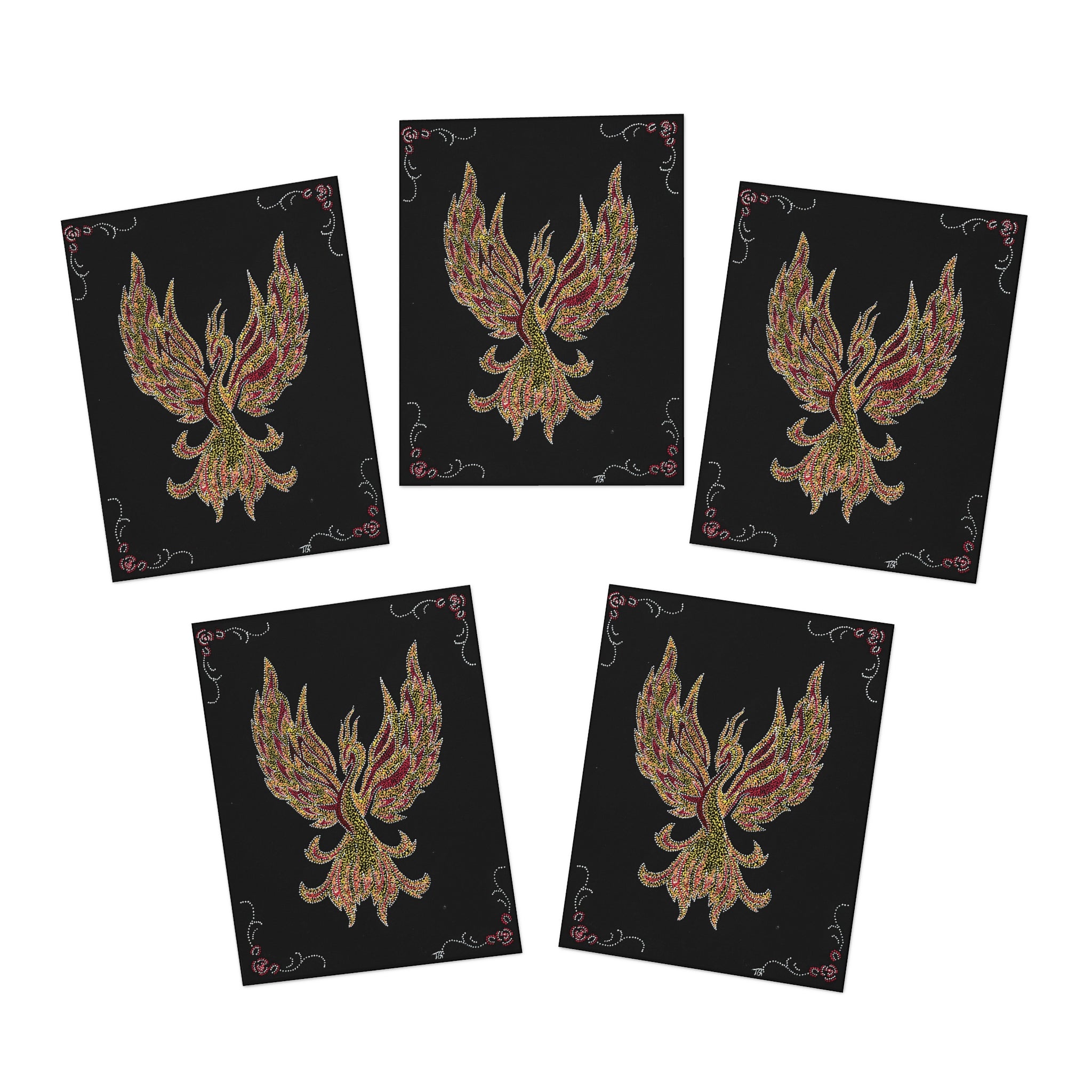 Hand Painted Acrylic Phoenix Print Greeting Cards — (5 Pack)