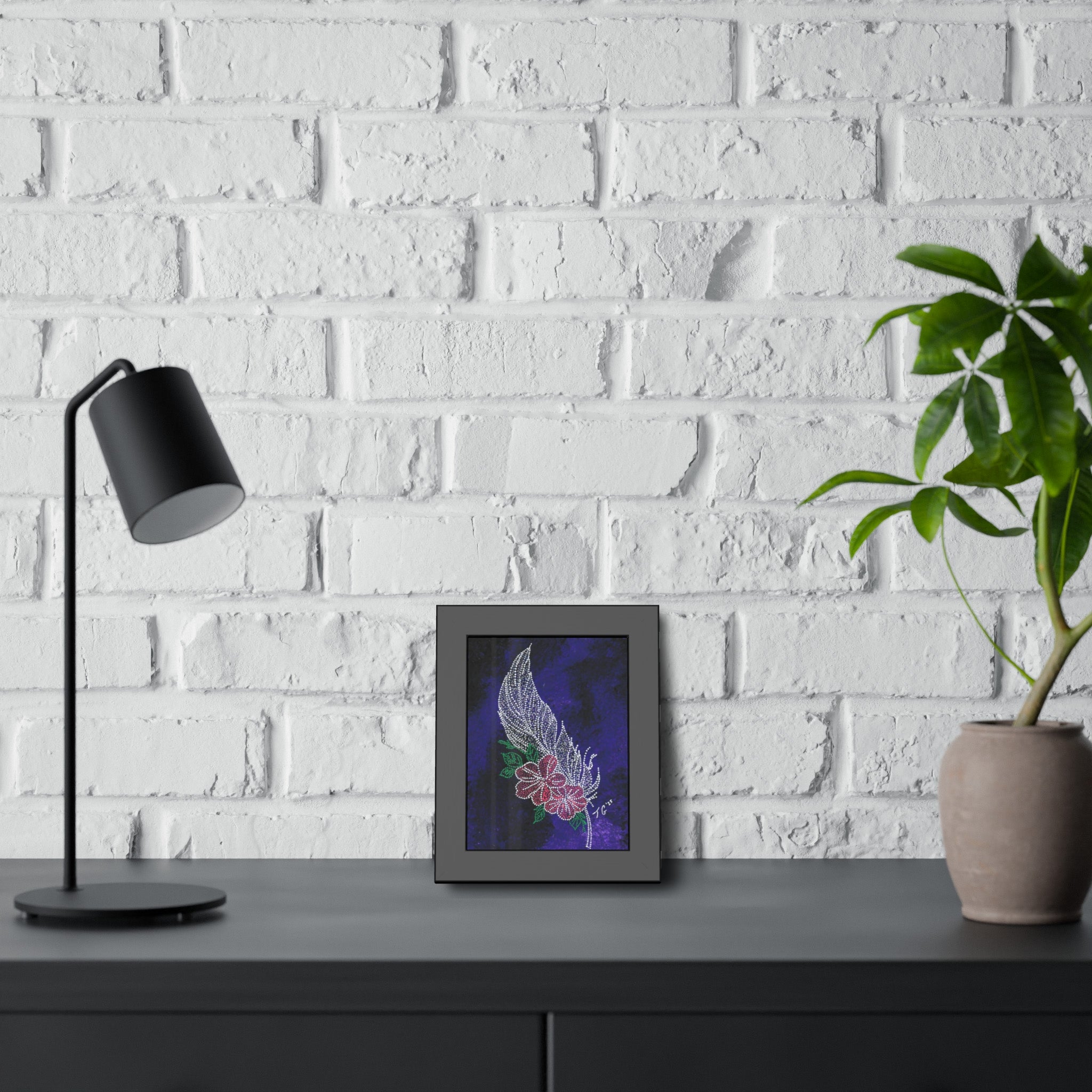 Hand Painted Acrylic Floral Feather Print