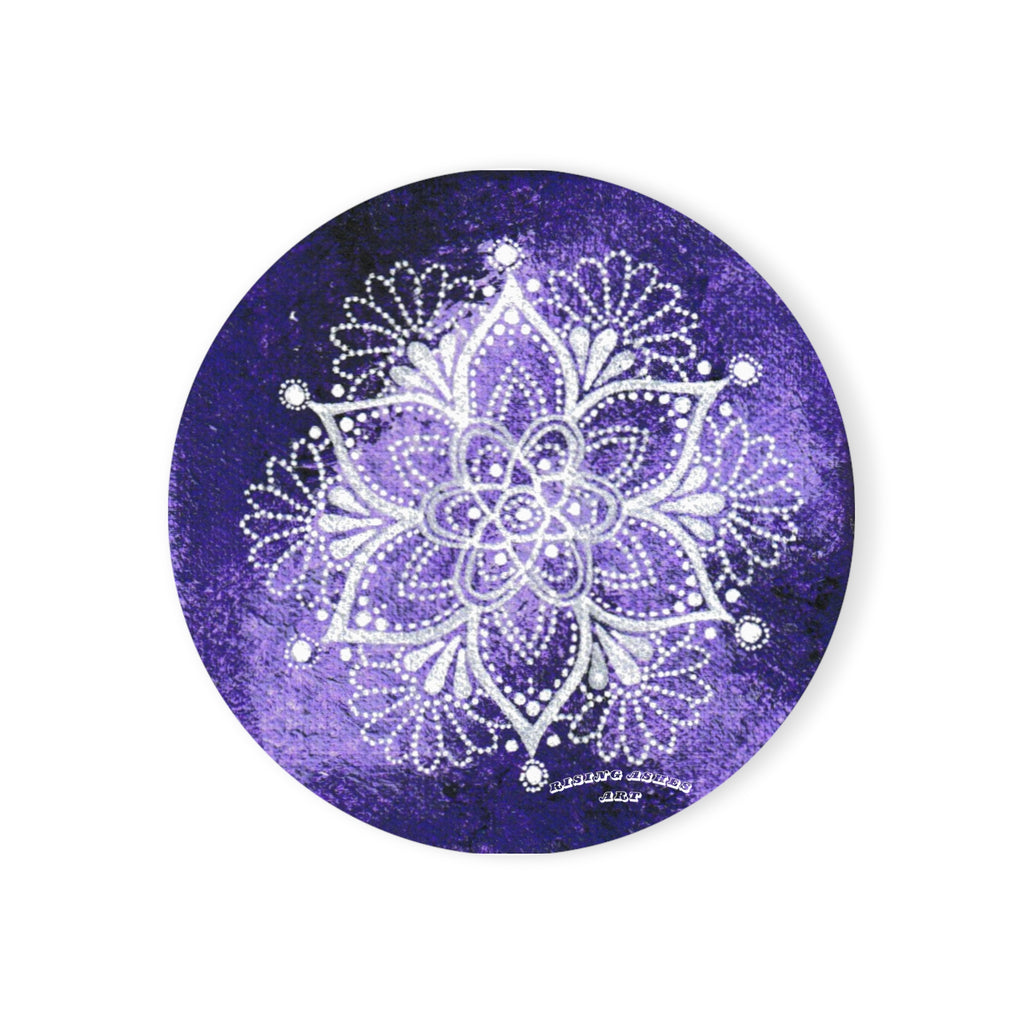 Hand Painted Acrylic Purple Mandala Print Cork Coaster