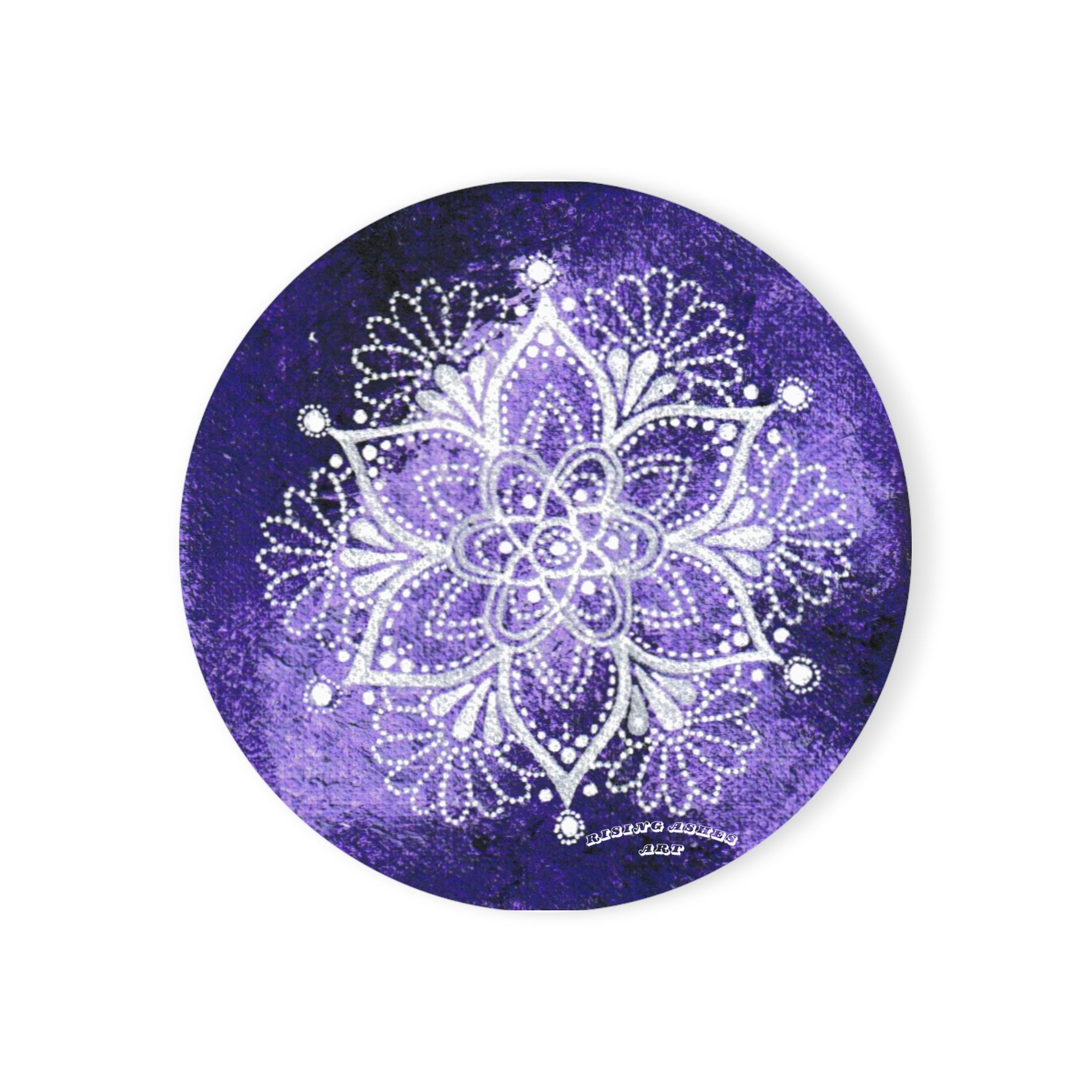 Hand Painted Acrylic Purple Mandala Print Cork Coaster