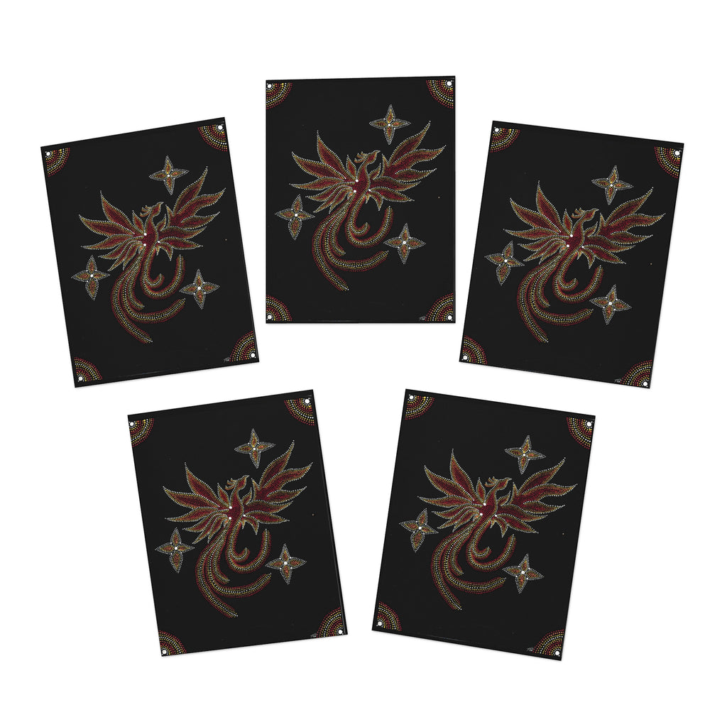Hand Painted Acrylic Phoenix Star Print Greeting Cards – (5-Pack)