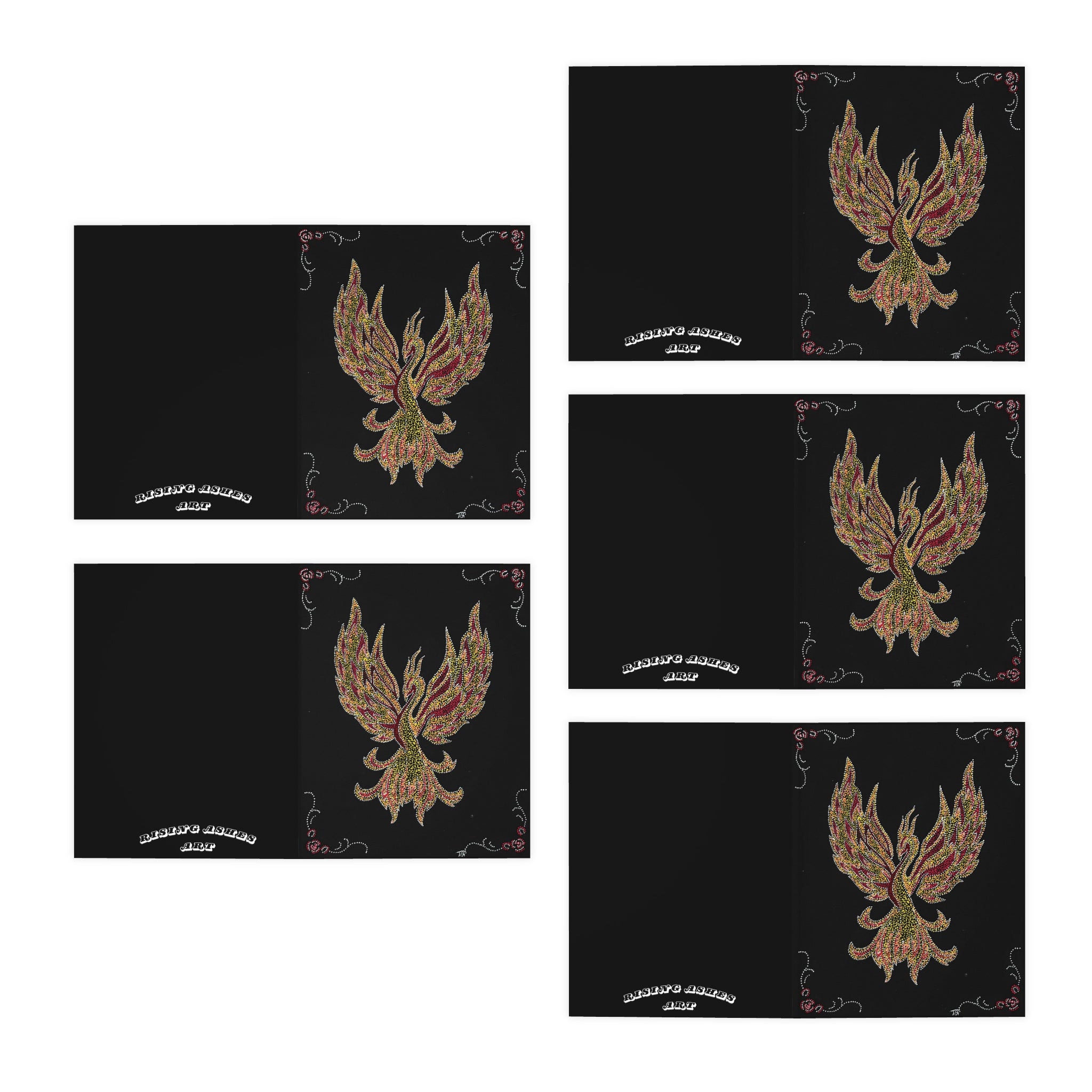 Hand Painted Acrylic Phoenix Print Greeting Cards — (5 Pack)